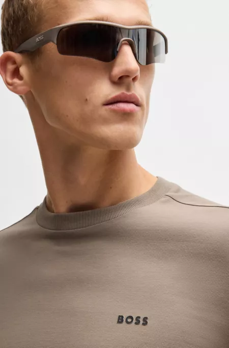 Long-sleeved T-shirt in stretch cotton with contrast logo