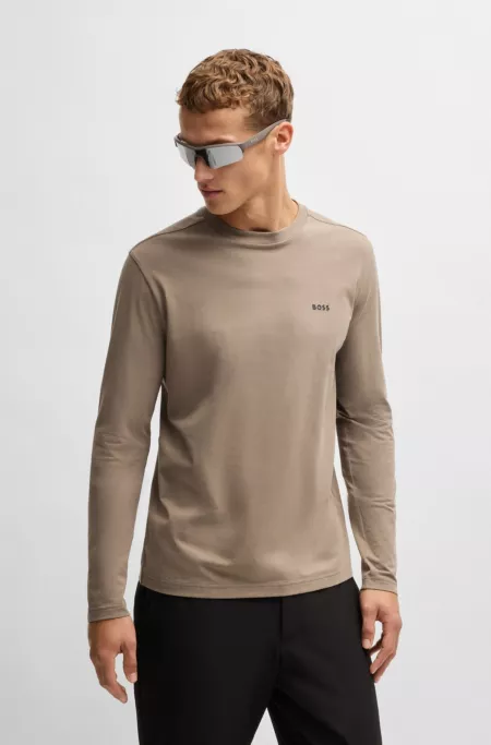 Long-sleeved T-shirt in stretch cotton with contrast logo
