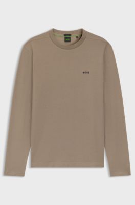 Stretch-cotton T-shirt with contrast logo, Light Brown