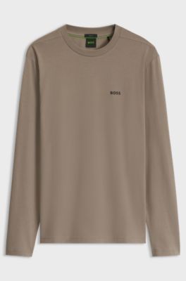T-shirt i stretchig bomull med kontrastlogga, Ljusbrun
