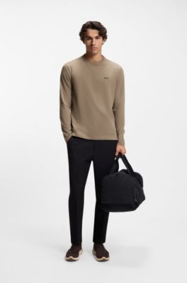 Stretch-cotton T-shirt with contrast logo, Light Brown