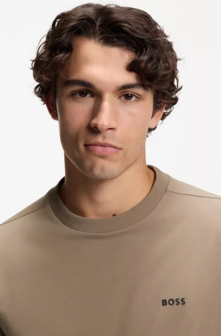 Long-sleeved T-shirt in stretch cotton with contrast logo