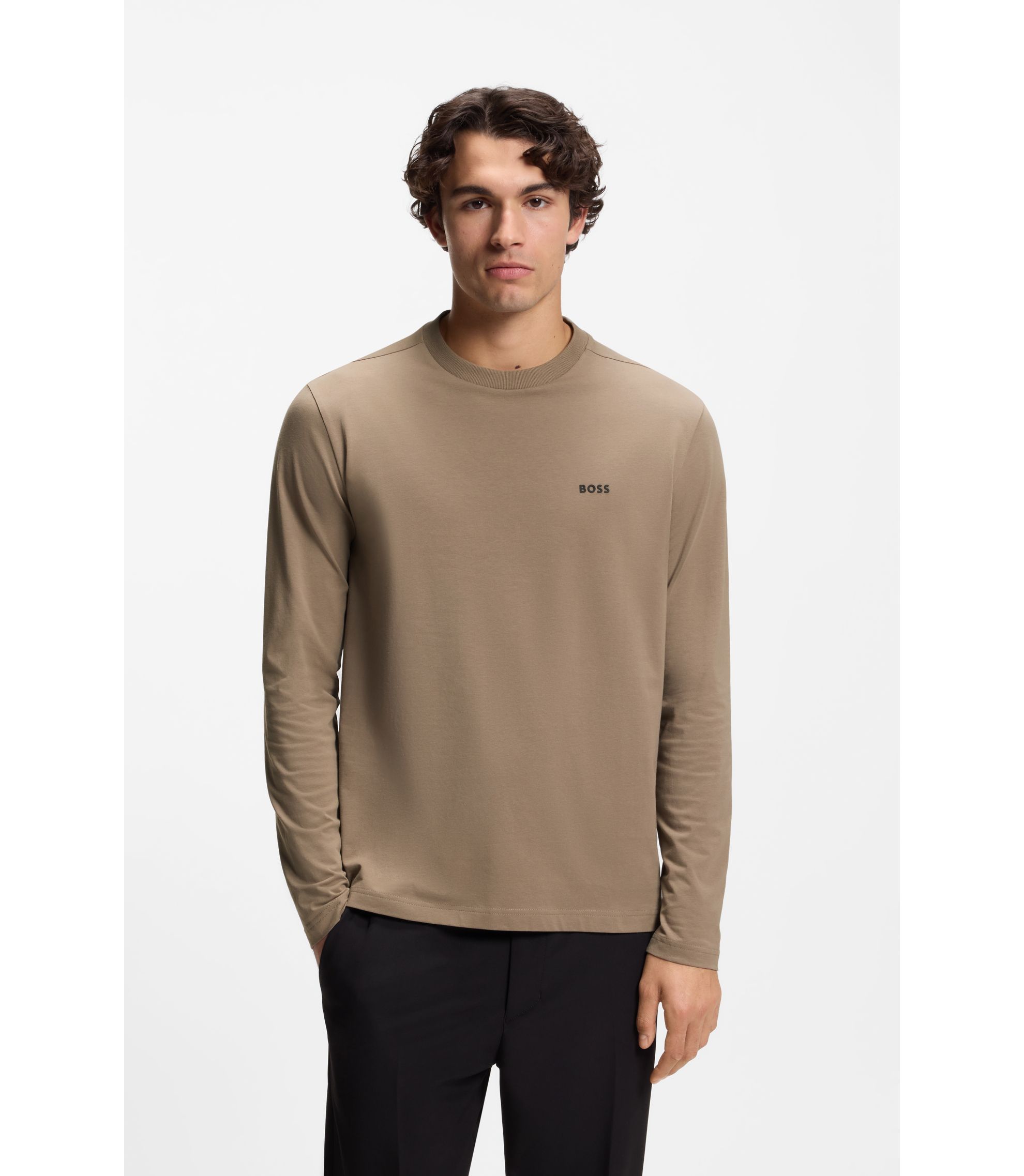 T-Shirt mit langen Ärmeln aus Stretch-Baumwolle mit Kontrast-Logo