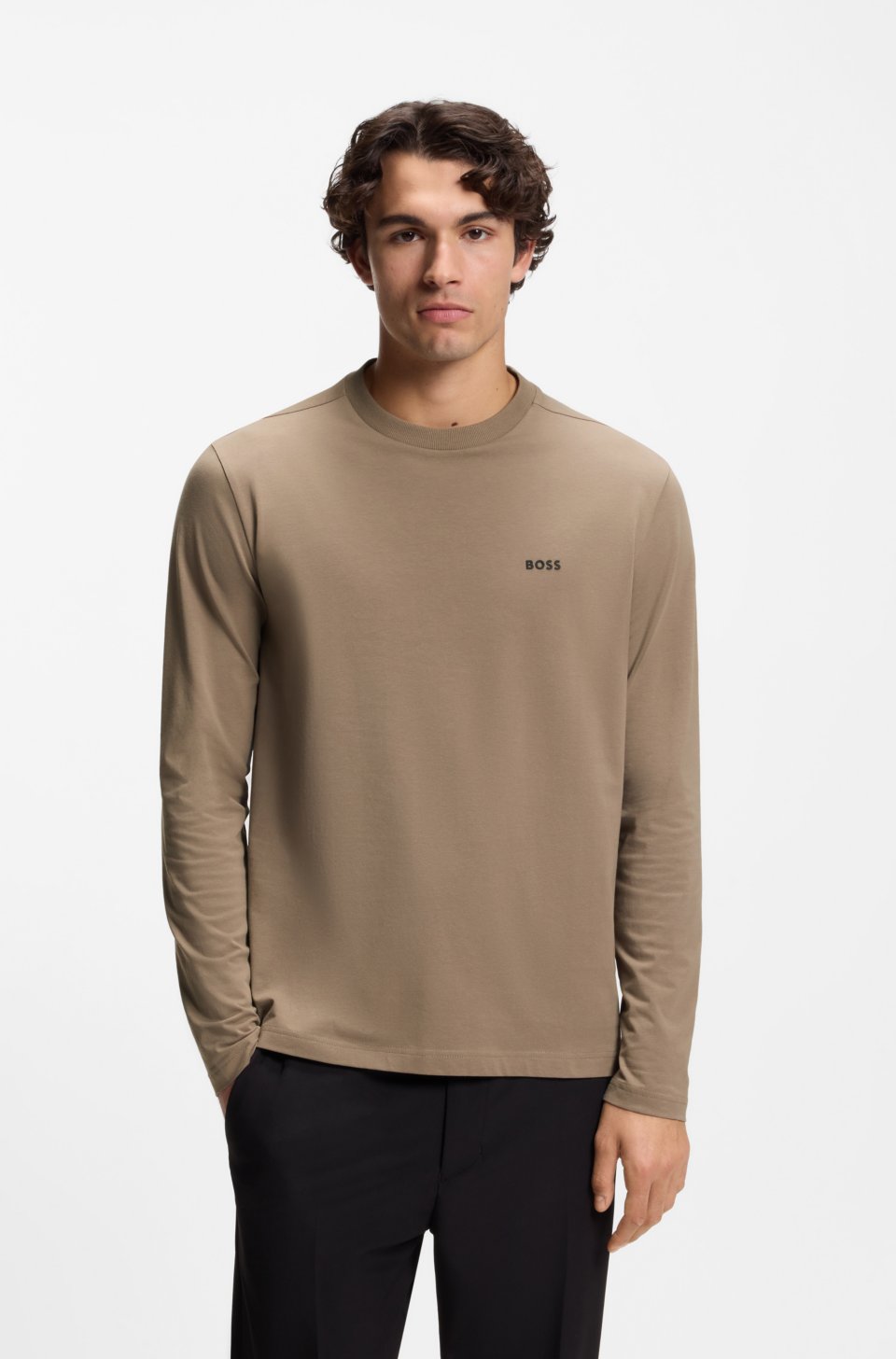 Stretch-cotton T-shirt with contrast logo