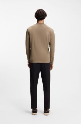 Long-sleeved T-shirt in stretch cotton with contrast logo, Light Brown
