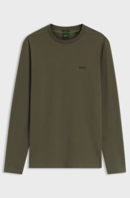 Stretch-cotton T-shirt with contrast logo, Olive