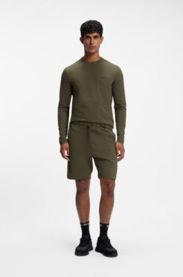 Stretch-cotton T-shirt with contrast logo, Olive
