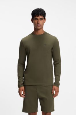 Stretch-cotton T-shirt with contrast logo, Olive