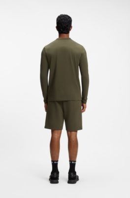 Stretch-cotton T-shirt with contrast logo, Olive
