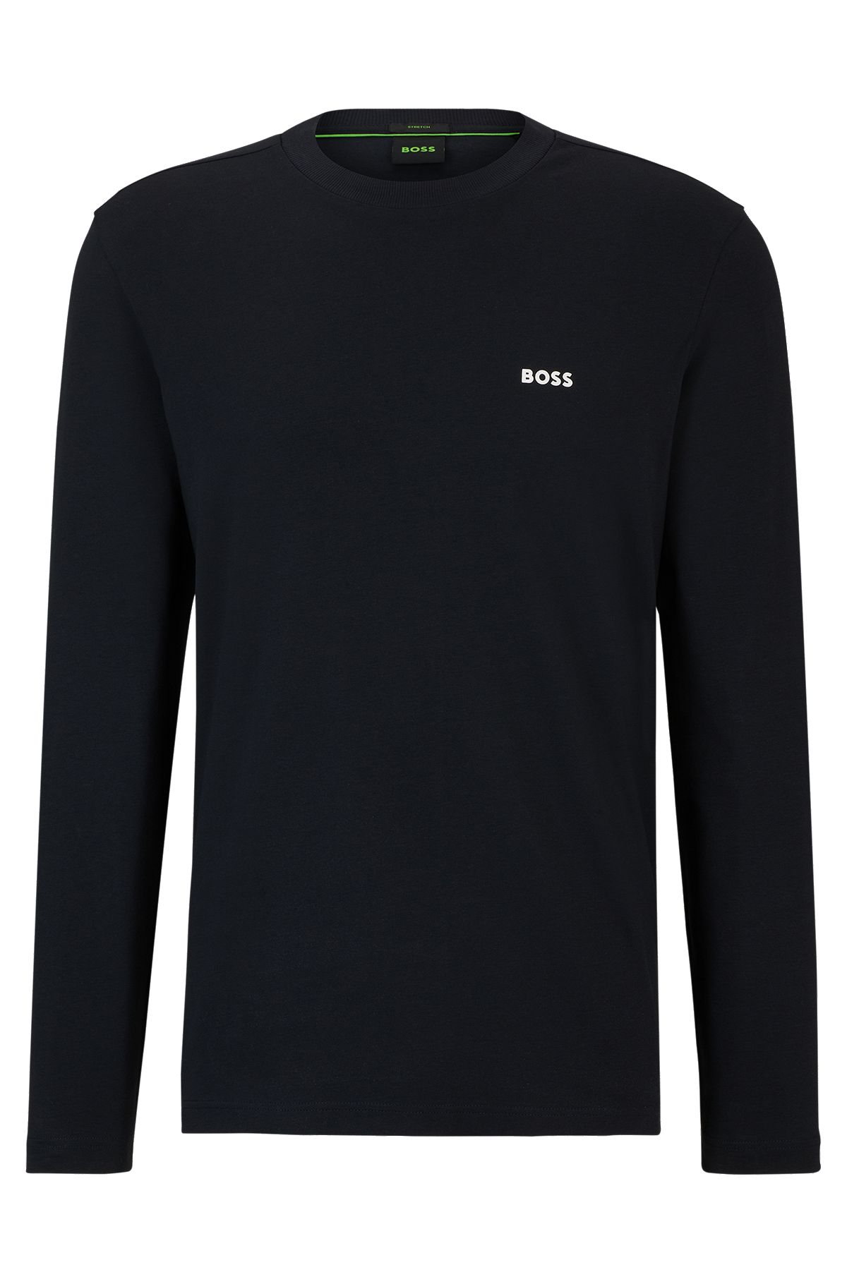 T-shirt Regular Fit en coton stretch avec logo contrastant, Bleu foncé