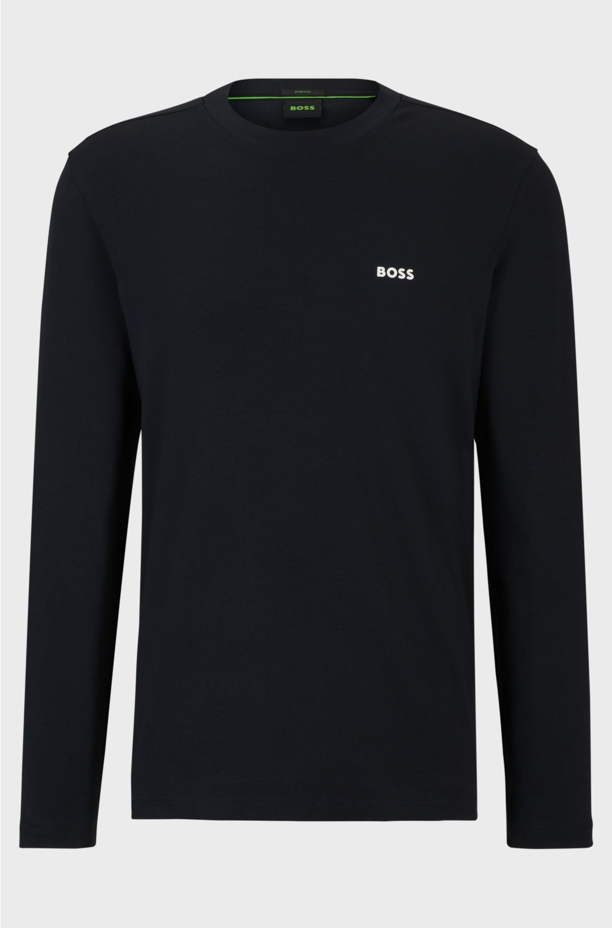 Stretch-cotton regular-fit T-shirt with contrast logo, Dark Blue