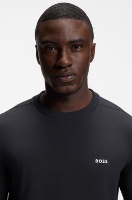 Stretch-cotton T-shirt with contrast logo, Dark Blue