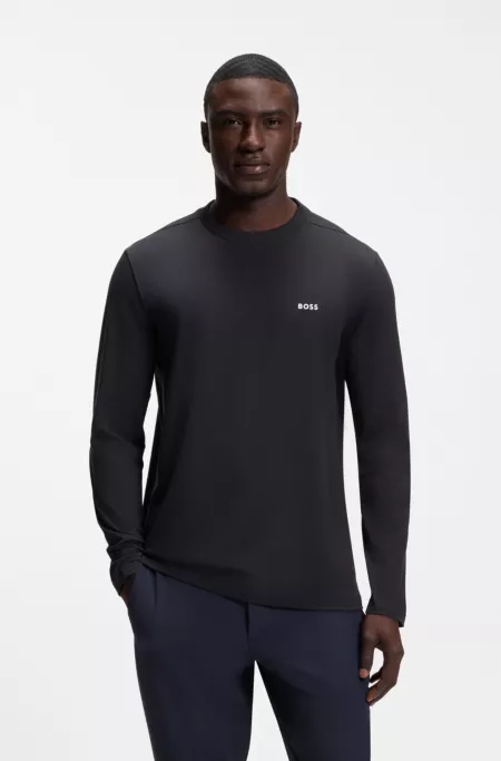 Long-sleeved T-shirt in stretch cotton with contrast logo
