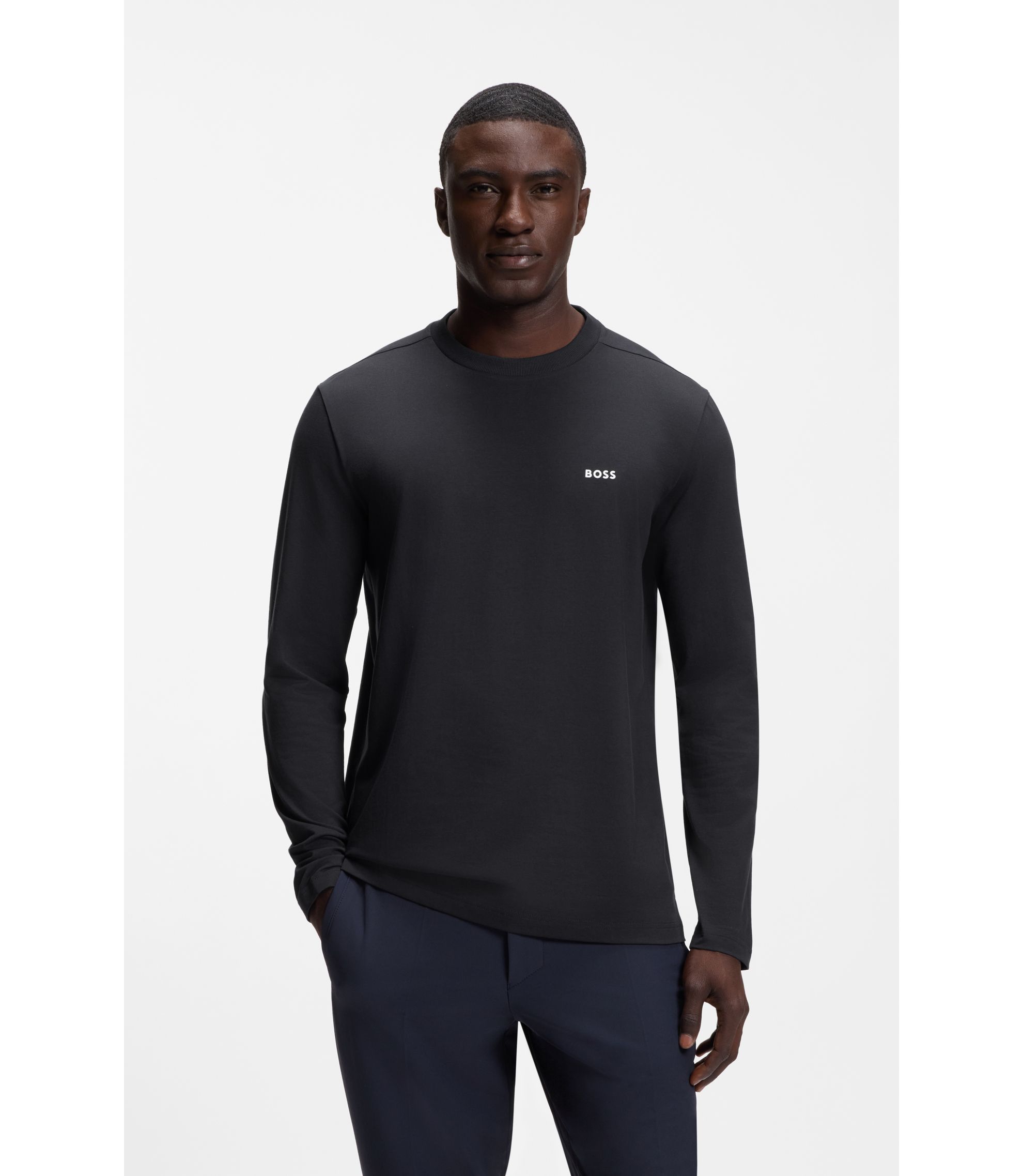 T-Shirt mit langen Ärmeln aus Stretch-Baumwolle mit Kontrast-Logo