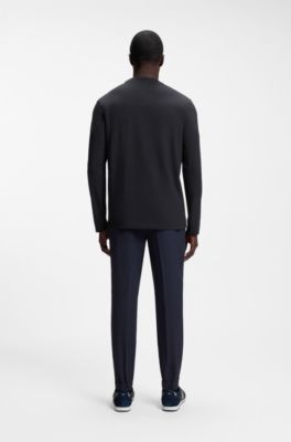 Long-sleeved T-shirt in stretch cotton with contrast logo, Dark Blue