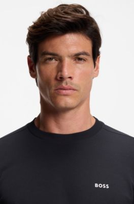 T-shirt med lange &aelig;rmer i bomuld med str&aelig;k og logo i kontrastfarve, M&oslash;rkebl&aring;