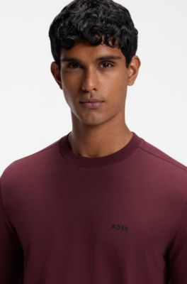 Stretch-cotton T-shirt with contrast logo, Dark Red