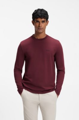 Stretch-cotton T-shirt with contrast logo, Dark Red