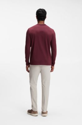 Stretch-cotton T-shirt with contrast logo, Dark Red