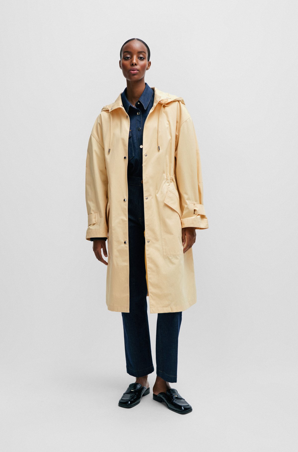 Water-repellent parka jacket in cotton twill, Light Beige