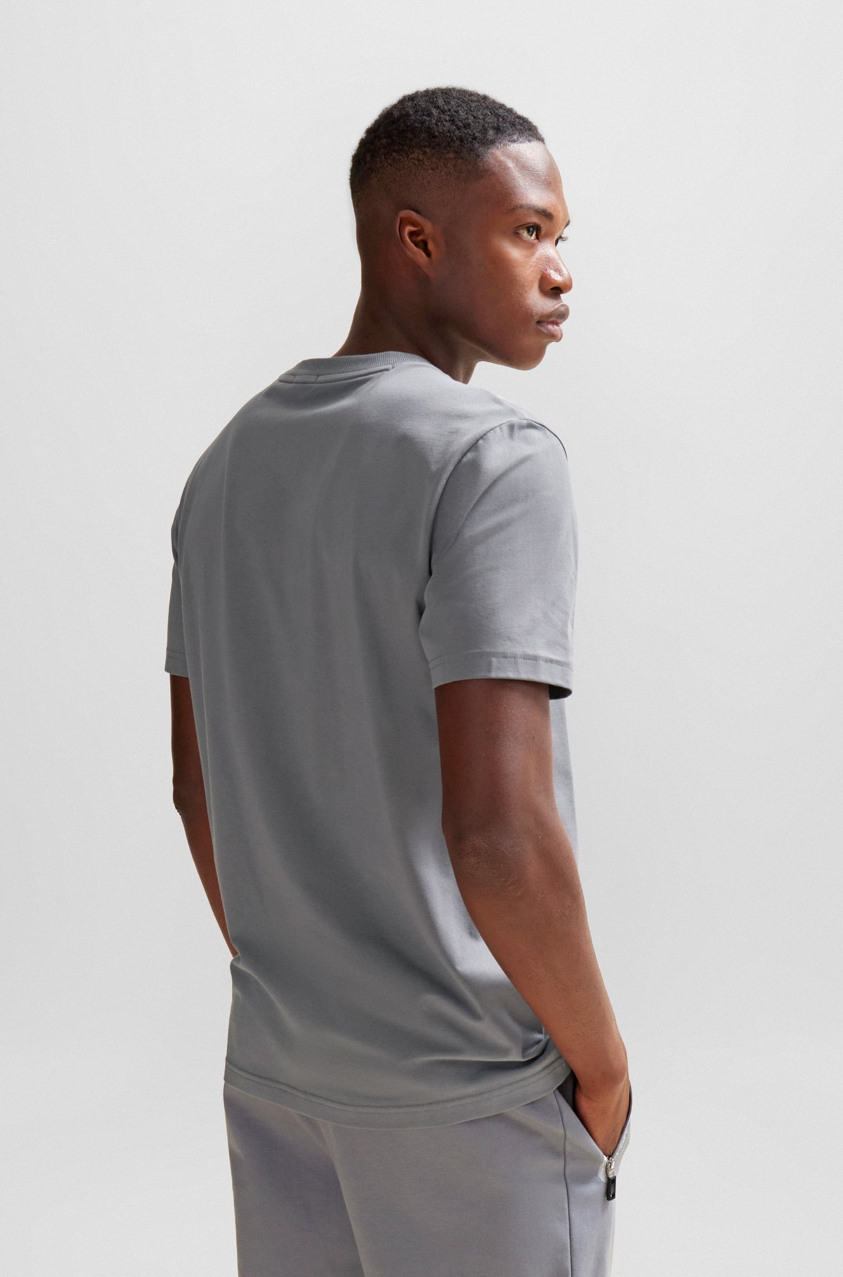 Stretch-cotton regular-fit T-shirt with seasonal artwork, Grey
