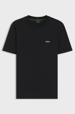 T-shirt en coton stretch avec d&eacute;tail logot&eacute;, Noir