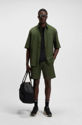 T-shirt in cotone elasticizzato con logo, Nero