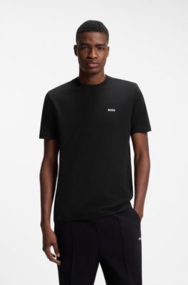 T-shirt en coton stretch avec d&eacute;tail logot&eacute;, Noir