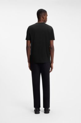 T-shirt van stretchkatoen met logodetail, Zwart