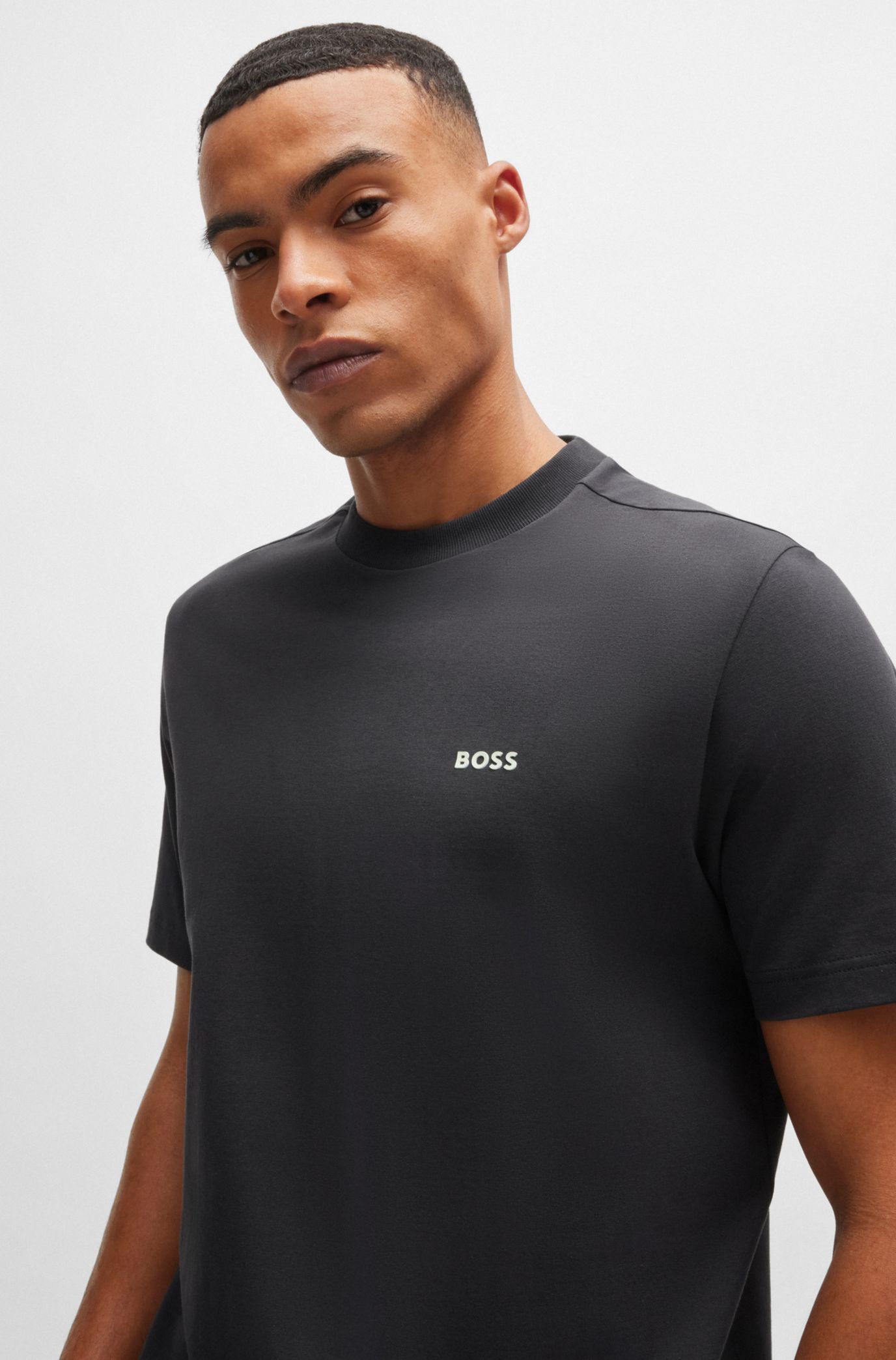 BOSS - ストレッチコットン レギュラーフィットTシャツ コントラストロゴ
