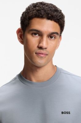Stretch-cotton T-shirt with contrast logo, Grey