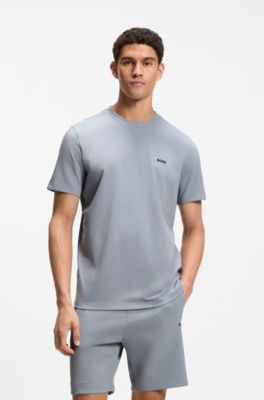 Stretch-cotton T-shirt with contrast logo, Grey