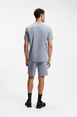 Stretch-cotton T-shirt with contrast logo, Grey