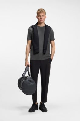 T-shirt en coton stretch avec d&eacute;tail logot&eacute;, Gris sombre