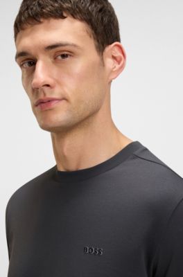 Stretch-cotton T-shirt with logo detail, Dark Grey