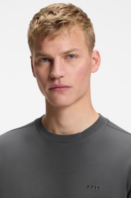Stretch-cotton T-shirt with logo detail, Dark Grey
