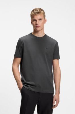 T-shirt en coton stretch avec d&eacute;tail logot&eacute;, Gris sombre