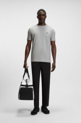 T-shirt en coton stretch avec d&eacute;tail logot&eacute;, Gris
