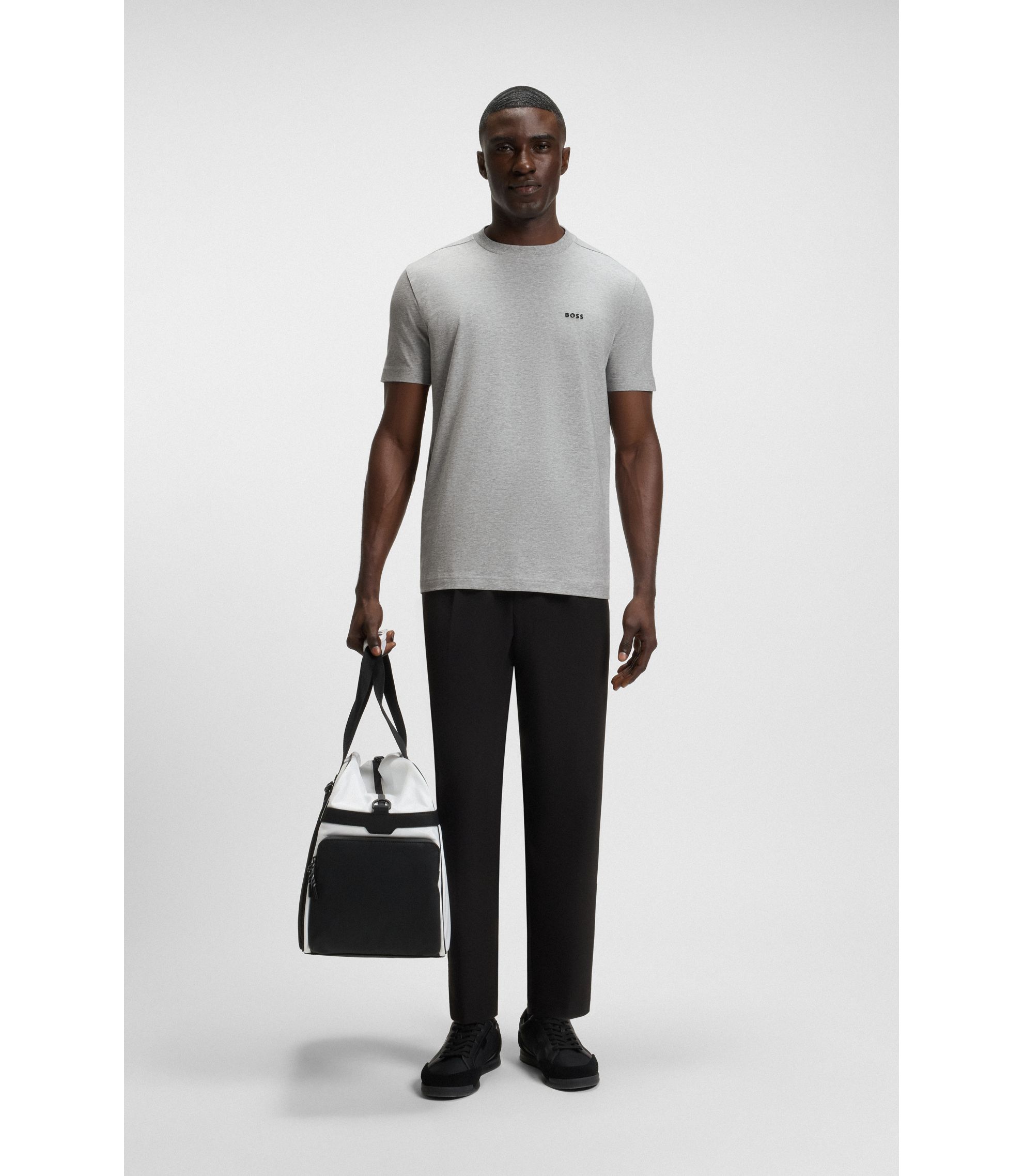 BOSS - ストレッチコットン Tシャツ コントラストロゴ - グレー