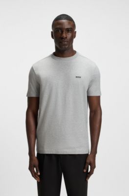T-shirt en coton stretch avec d&eacute;tail logot&eacute;, Gris