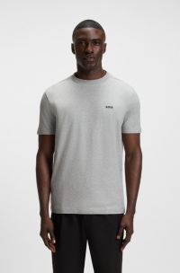 Regular-fit T-shirt in stretch cotton with contrast logo, Grey