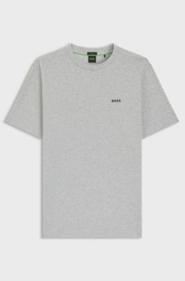 T-shirt van stretchkatoen met logodetail, Lichtgrijs