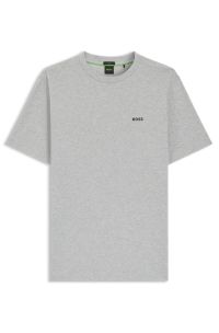 Stretch-cotton T-shirt with contrast logo, Light Grey