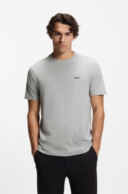 Stretch-cotton T-shirt with contrast logo, Light Grey