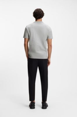 T-Shirt aus Stretch-Baumwolle mit Logo-Detail, Hellgrau