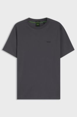 Stretch-cotton T-shirt with contrast logo, Dark Grey