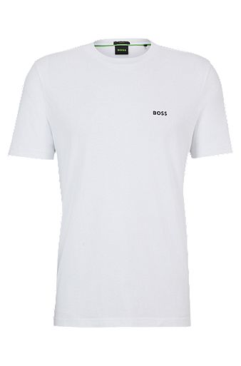 T-shirt Regular Fit en coton stretch avec logo contrastant, Blanc