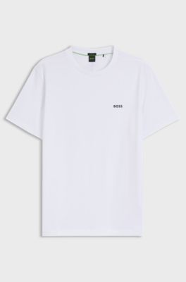 Stretch-cotton T-shirt with contrast logo, White