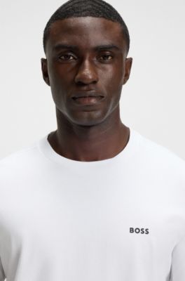 Stretch-cotton T-shirt with logo detail, White