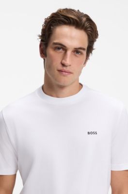 Stretch-cotton T-shirt with contrast logo, White